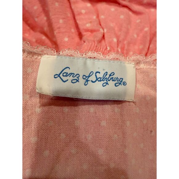 Lanz of Salzburg Pink Polka Dot Flannel Nightgown Women’s Long Sleeve Lace Trim - Picture 6 of 6